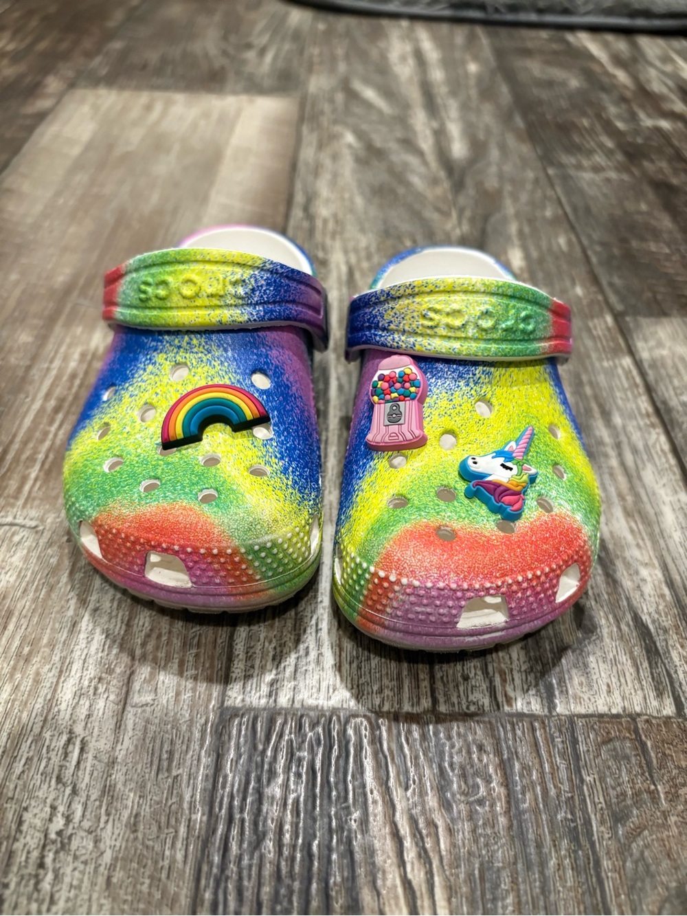 Kids Rainbow Slip-On Crocs with Unicorn & Rainbow Charms
